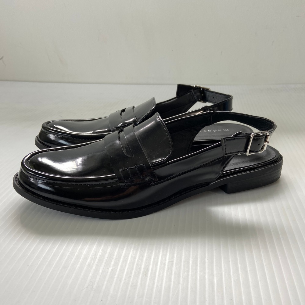 Madden Girl Black Faux Patent Leather Slingback Penny Loafers Womens 8 - Picture 4 of 8